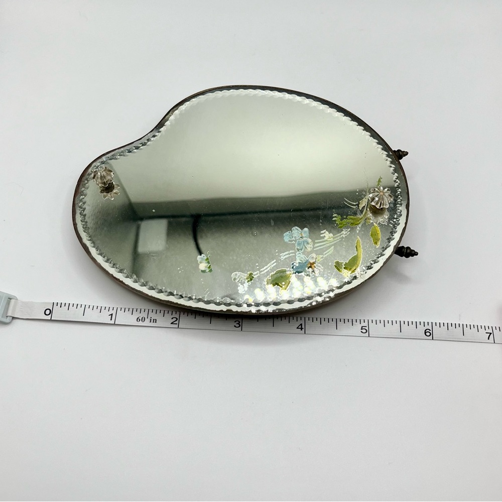 Vintage Art Deco Hand Painted Floral Beveled Mirror - Picture 4 of 10
